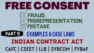 Fraud  Misrepresentation  Mistake  Free Consent  Indian Contract Act  Caselaws  Example [upl. by Lamprey577]