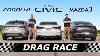 2022 Honda Civic vs Toyota Corolla vs Mazda3  DRAG amp ROLL RACE [upl. by Whitcomb]