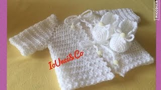 Golfino e tutorial scarpine babucce uncinetto bimba neonato 03 mesi [upl. by Ahders]