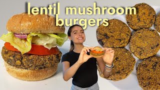 Lentil Mushroom Burgers Recipe WFPB Nutritarian Diet [upl. by Naej]