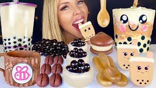 ASMR COFFEE BEAN COOKIES MILK TEA CAKE BUBBLE TEA MOCHA COFFEE MACARONS TAPIOCA MUKBANG 먹방 꿀벌 [upl. by Sofia]